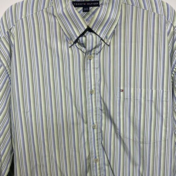Tommy Hilfiger Men's Striped Button-Down Dress Shirt Blue/Green Size XL - Picture 3 of 7